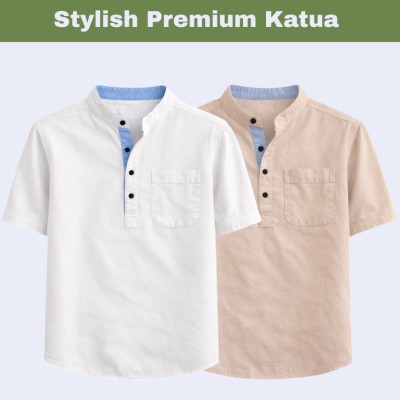 2 pcs Herringbone Fabrics Half sleeve Katua (white & Cream)