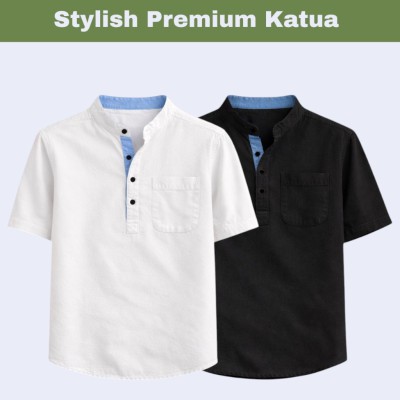 2 pcs Herringbone Fabrics Half sleeve Katua (White & Black)