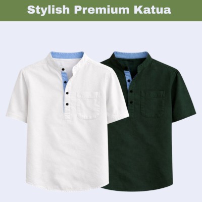 2 pcs Herringbone Fabrics Half sleeve Katua (white & green)
