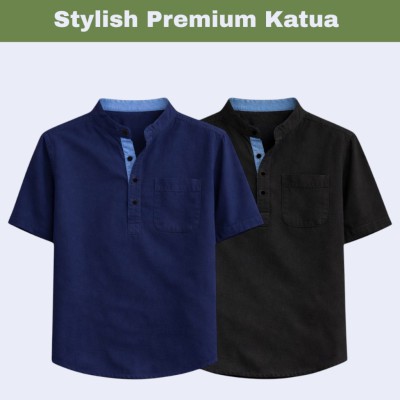 2 pcs Herringbone Fabrics Half sleeve Katua (NavyBlue & Black)