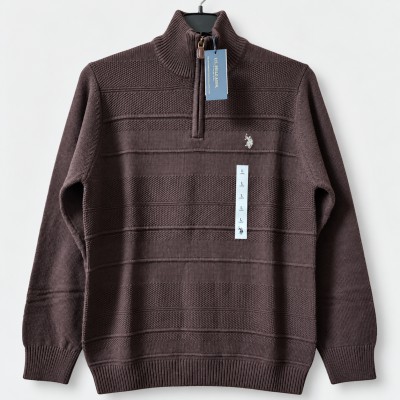 Men’s Quarter-Zip Knit Sweater-Chocolate Brown