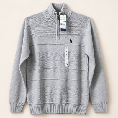 Men’s Quarter-Zip Knit Sweater-Beige