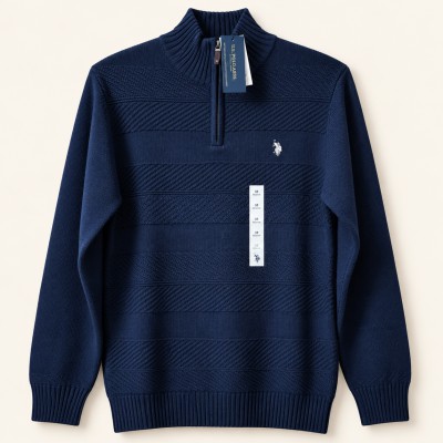 Men’s Quarter-Zip Knit Sweater-Deep Blue